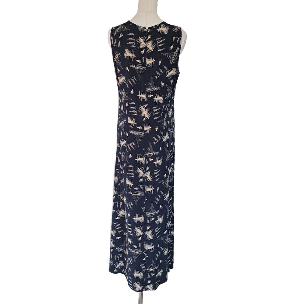 Lauren Ralph Lauren Vintage 100% Silk Nautical Sailboat Maxi Dress Navy Size 10 - Picture 4 of 11